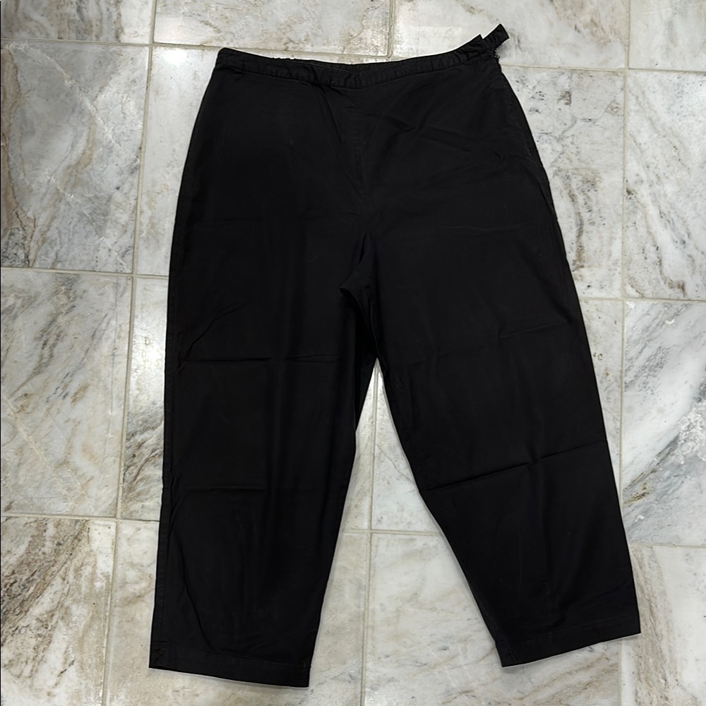 Eileen Fisher Black Cotton Poplin Chinos Classic Straight Leg